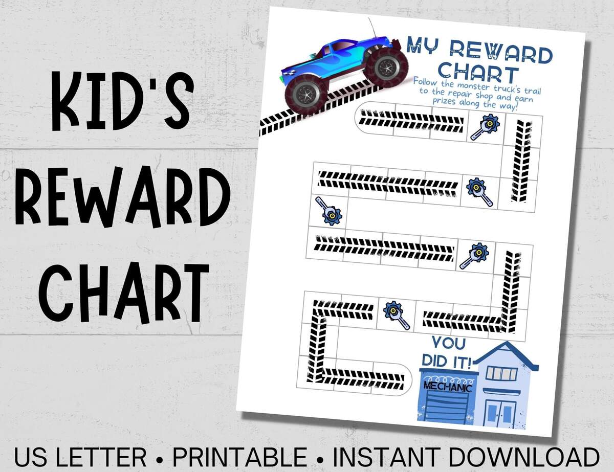 Monster Truck Reward Chart For Kids Printable Responsibility And Routine Chart Kid S Behavior Sticker Chart Etsy