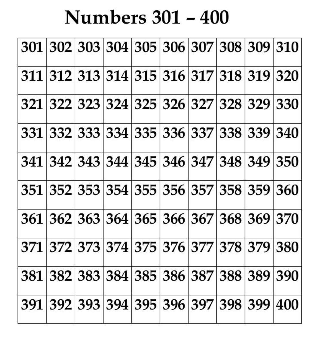 Numbers 301 400 Chart Numbers And Counting Instant Download Etsy