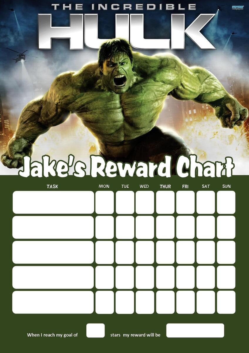 Personalised The Hulk Reward Chart Adding Photo Option Available