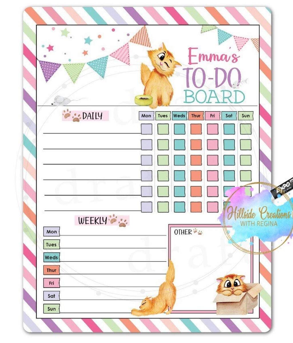 Personalized Chore Chart Dry Erase Board Cats Etsy