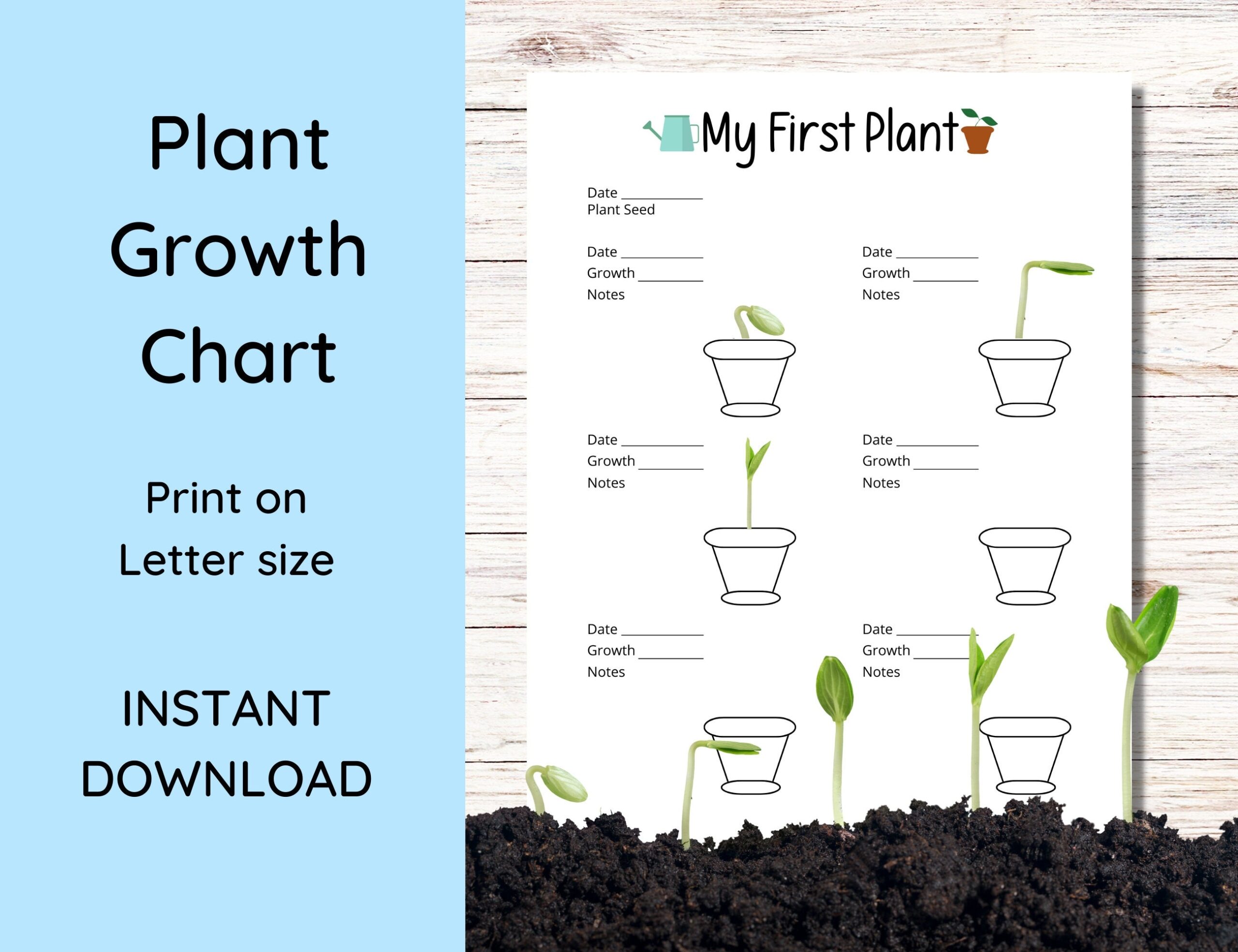 Plant Growth Chart For Kids First Plant Log US Letter PDF Etsy Israel