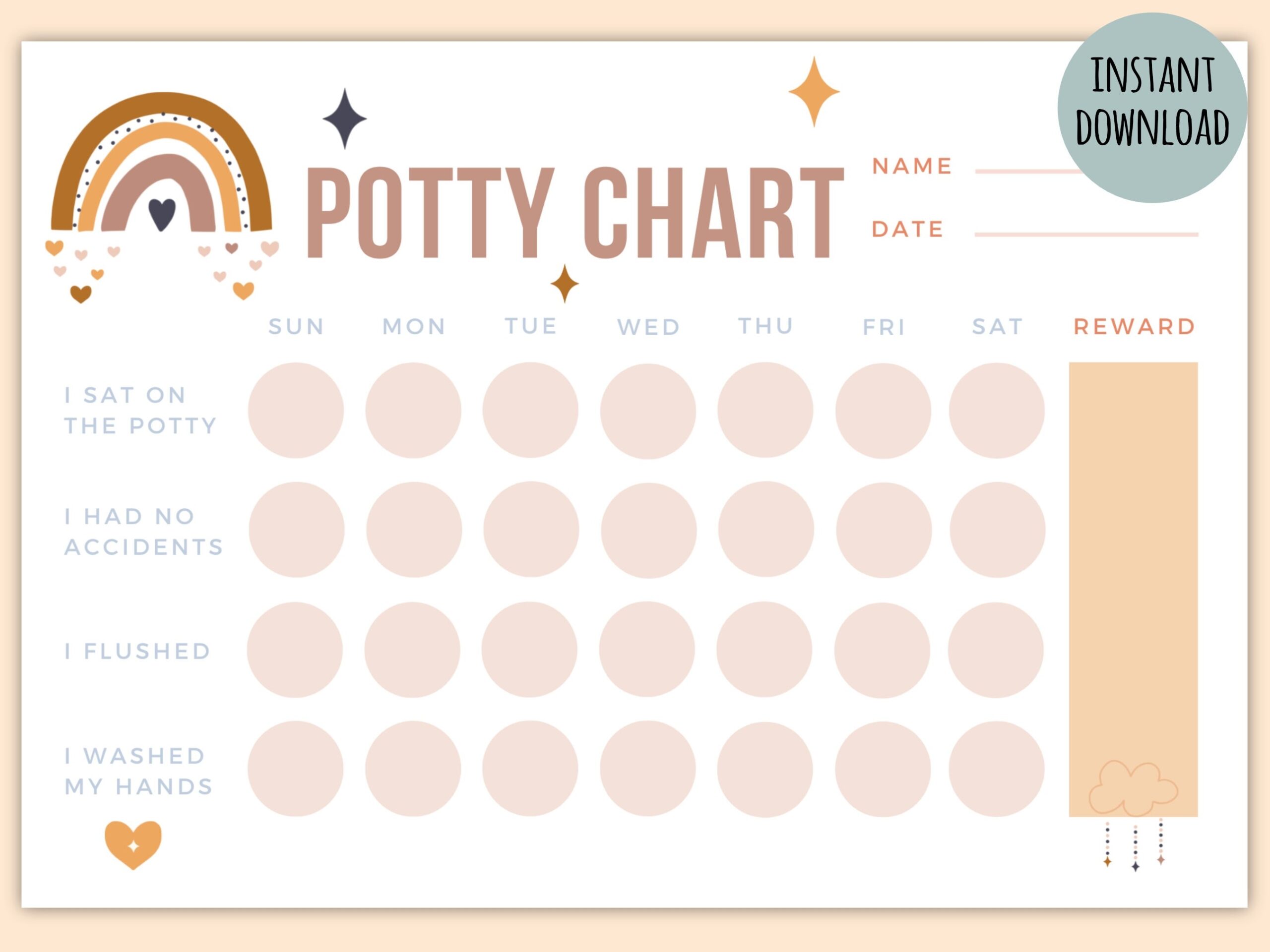 Potty Chart Printable Boho Rainbow Potty Training Chart Reward Chart Watercolor Stars Reward Jar Etsy
