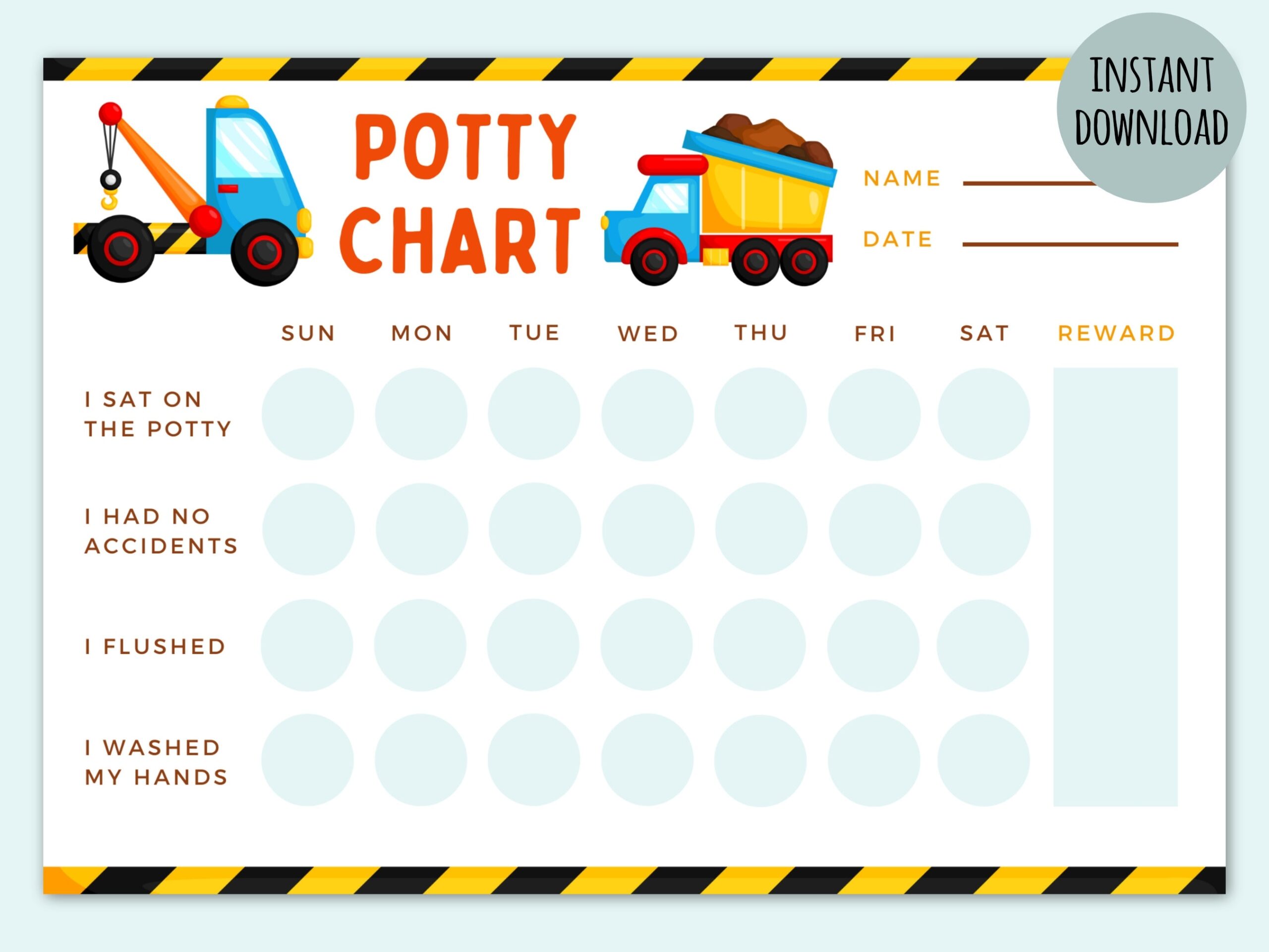 Potty Chart Printable Cars Construction Trucks Potty Training Chart Reward Chart Reward Jar Etsy