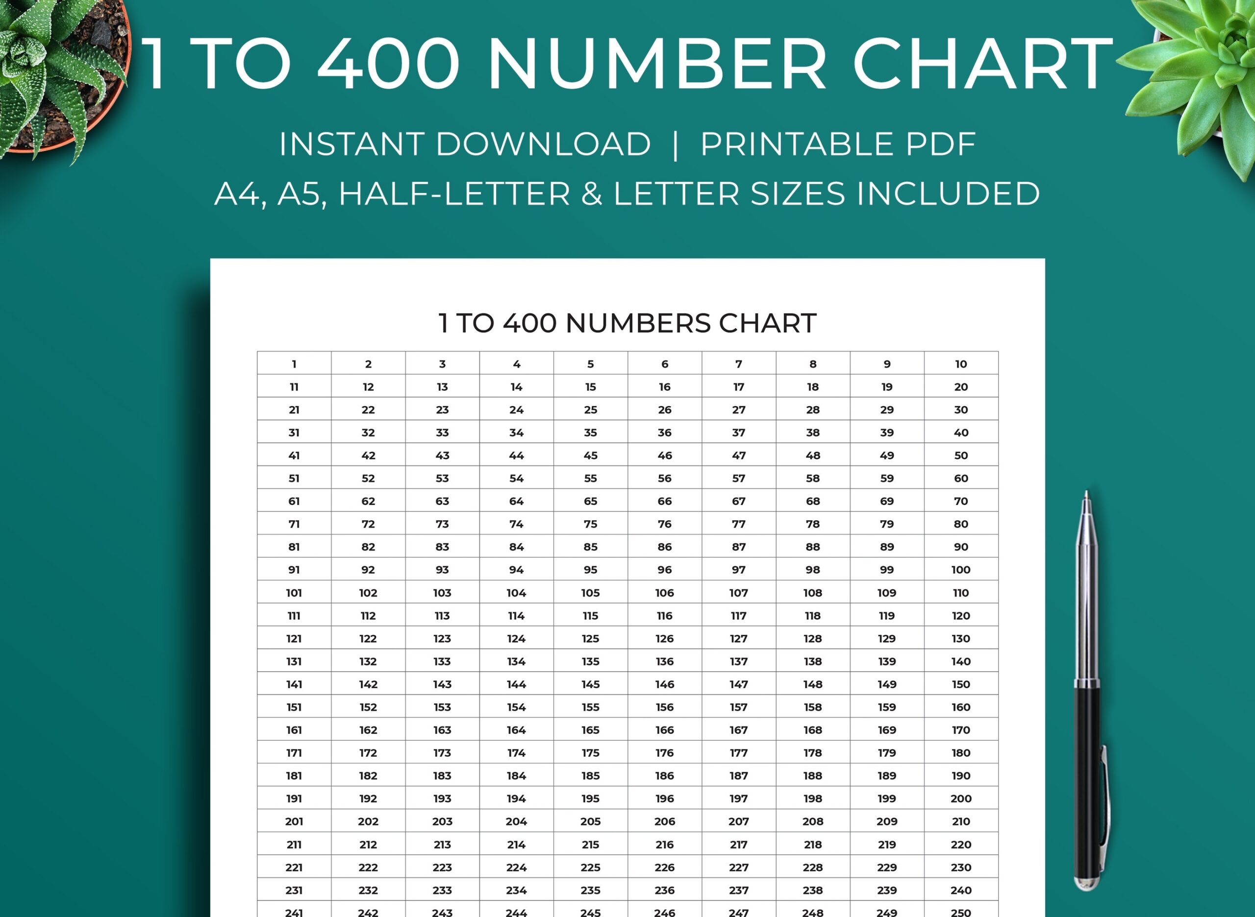400 Chart Digital Printable Etsy Israel