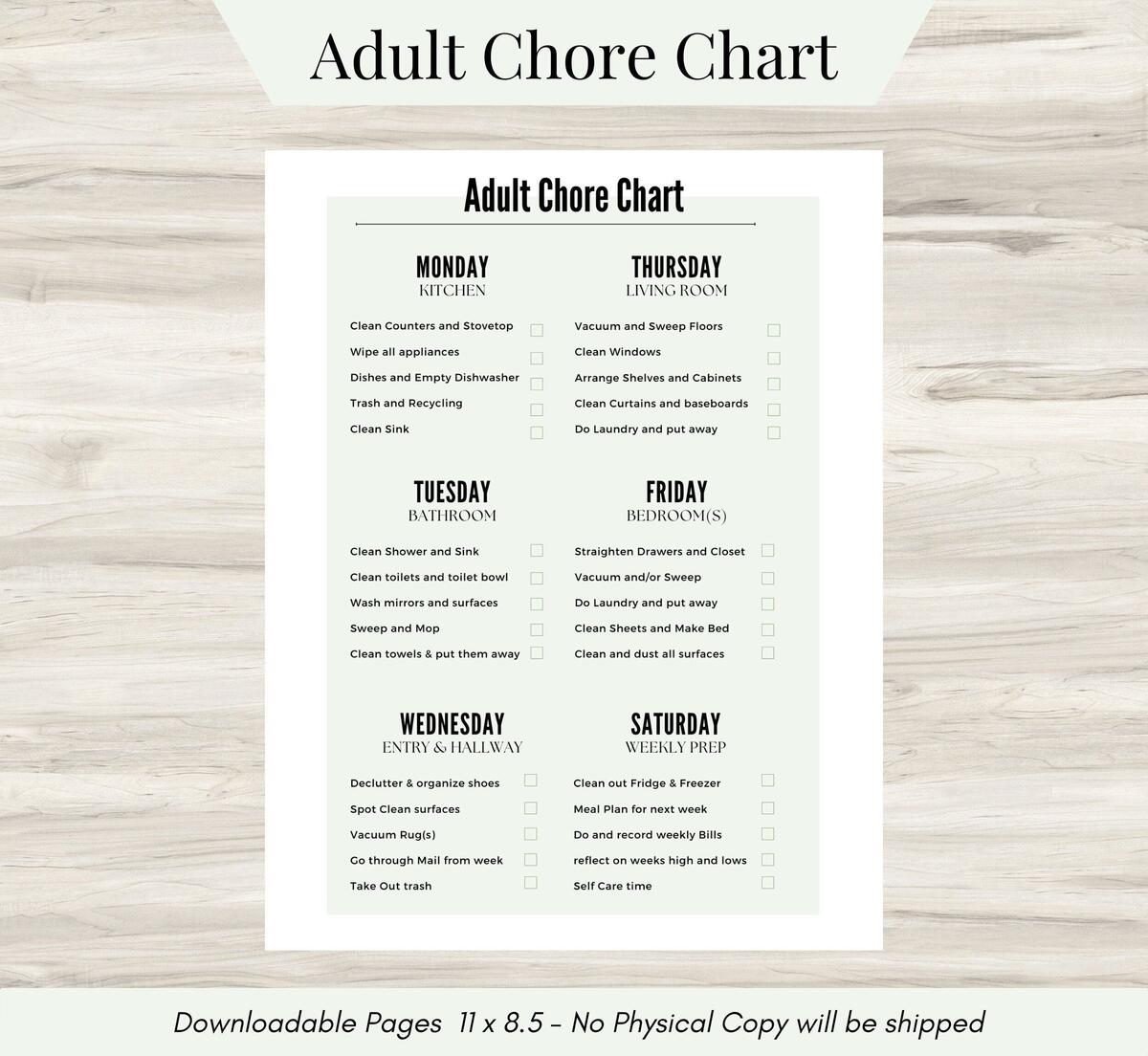 Printable Chore Chart Weekly Task List For Adults Kids PDF Etsy Israel