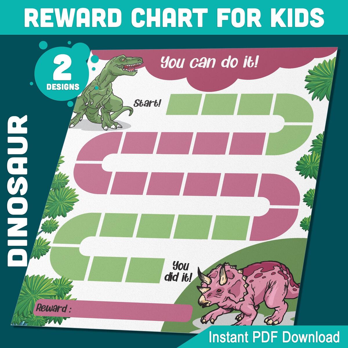 Printable Dinosaur Reward Chart Tyrannosaurus Rex Triceratops Designs For Boys Girls Chore Chart For Kids Responsibility Tracker PDF Etsy