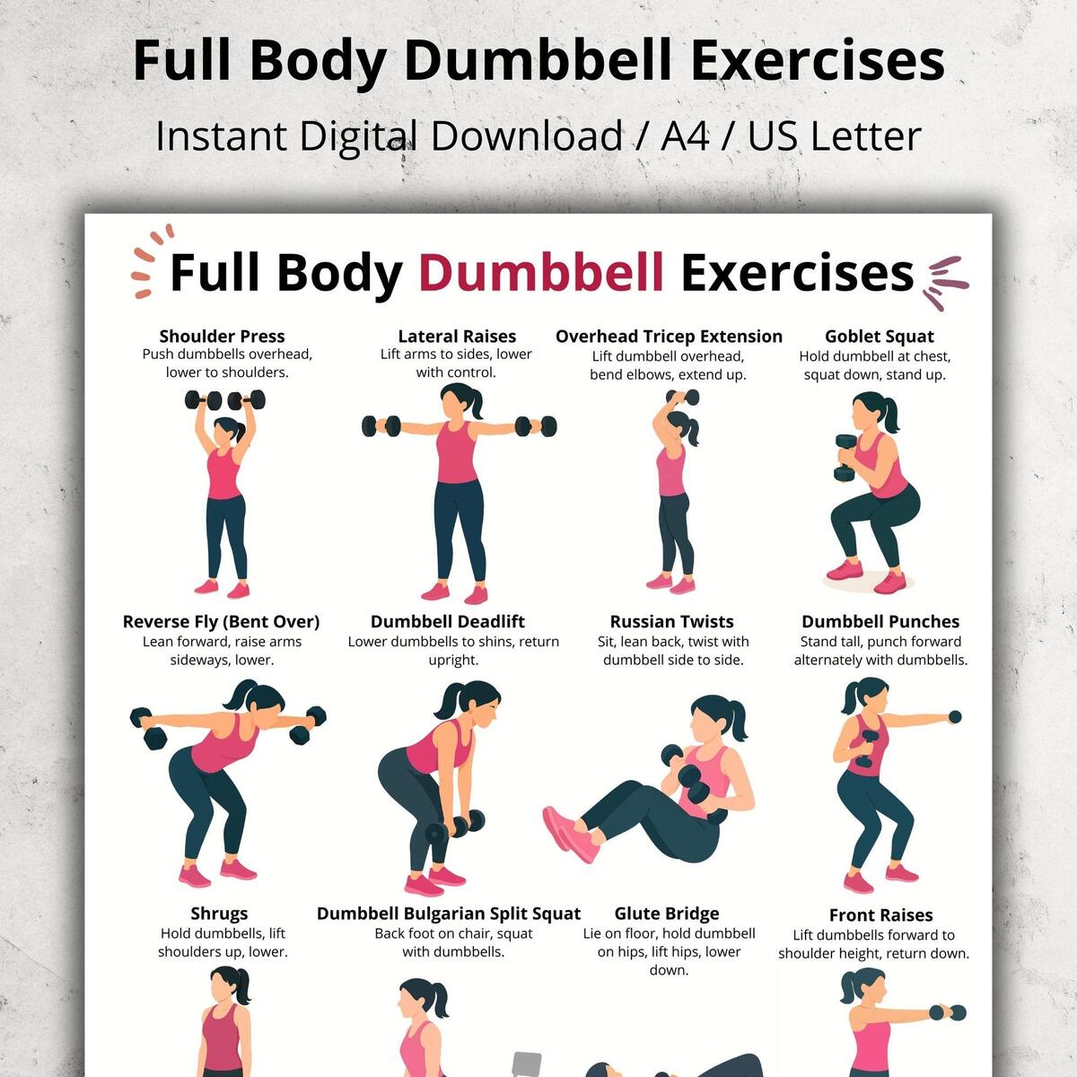 Printable Full Body Dumbbell Workout For Women Strength Workout Chart Full Body Dumbbell Workout Plan At