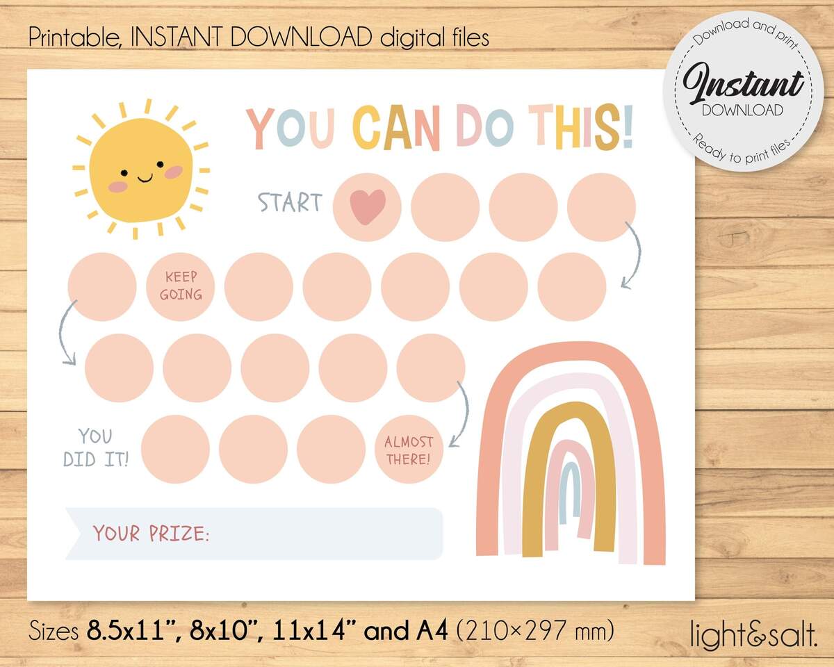 Printable Rainbow Reward Chart Girl S Sticker Chart Instant Download Reward Chart Toddler Reward Chart Potty Training Chart Sunshine Etsy