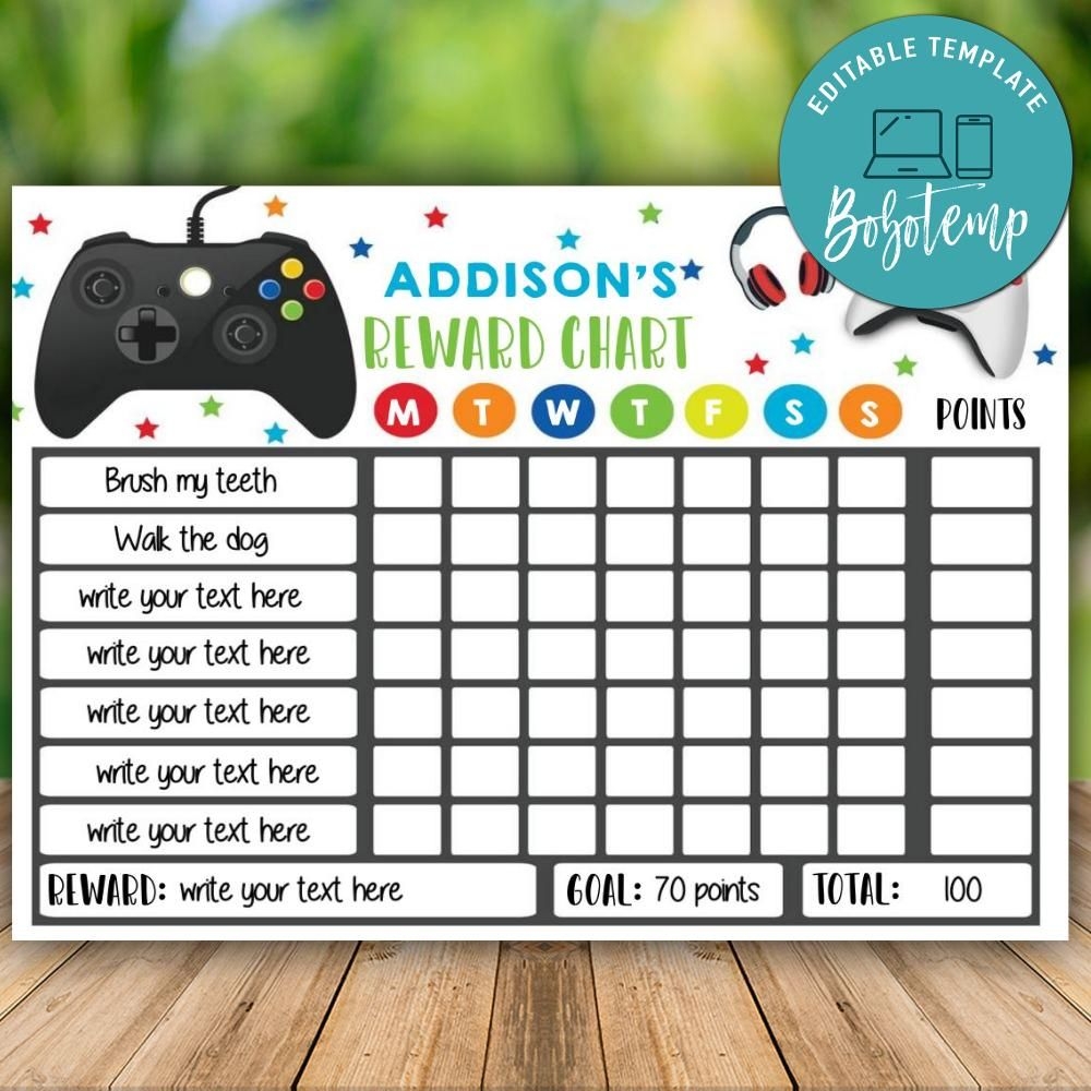 Printable Video Game Reward Chart Instant Download Bobotemp