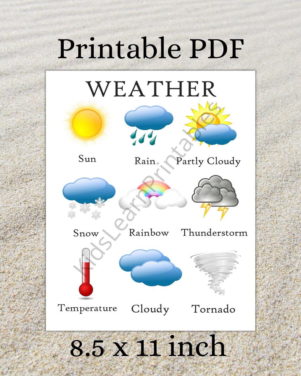 Printable Weather Words Chart Educational Home Learning 8 5 X 11 Inch Instant Download PDF Etsy