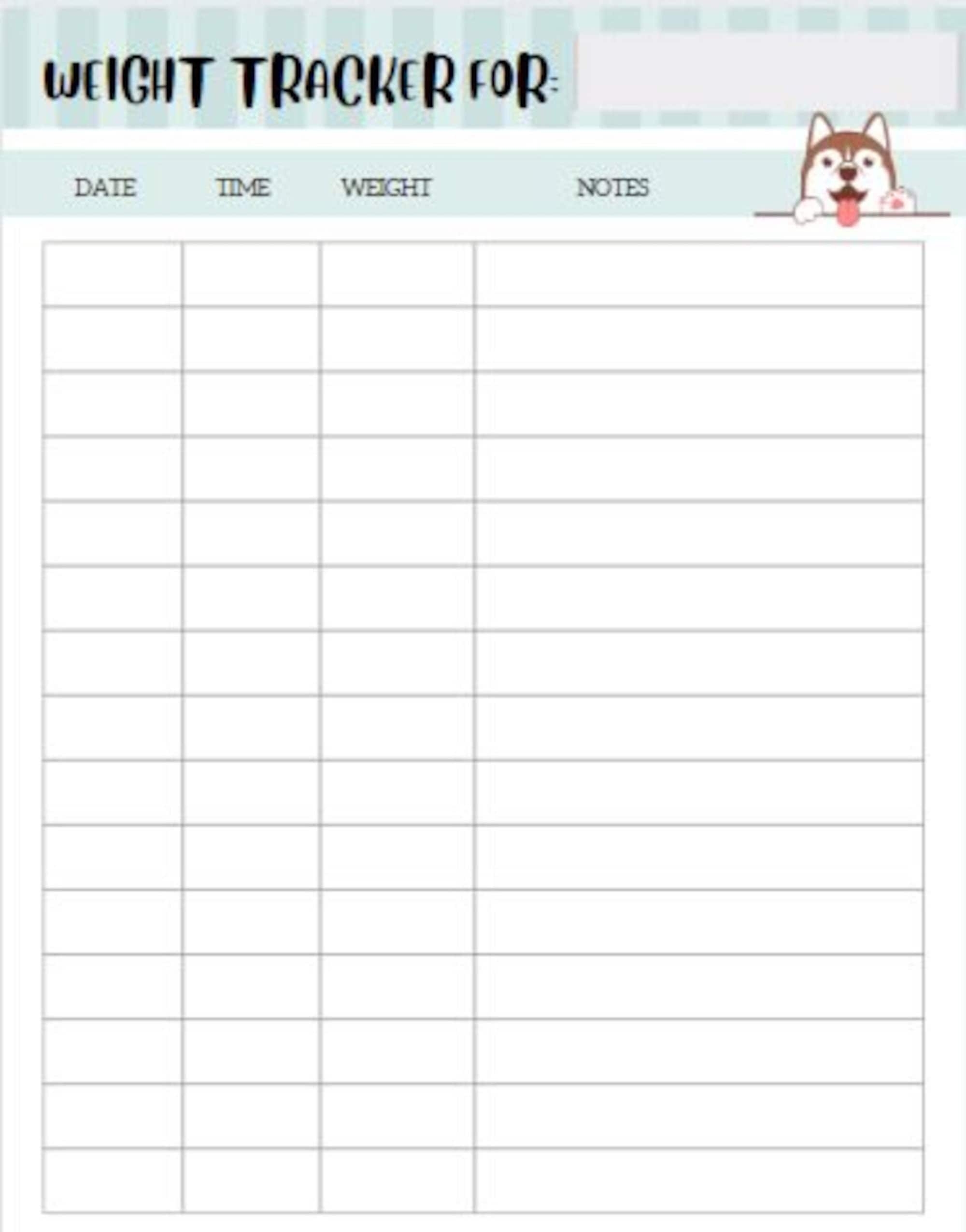 Dog Weight Log Pet Weight Tracker Puppy Weight Tracking Chart Printable PDF Etsy