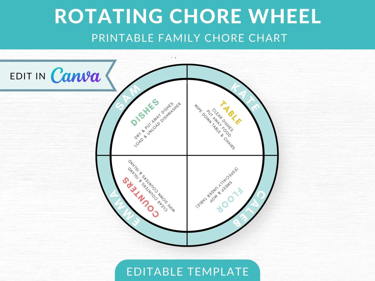 Rotating Chore Wheel Digital Template Family Chore Chart Etsy