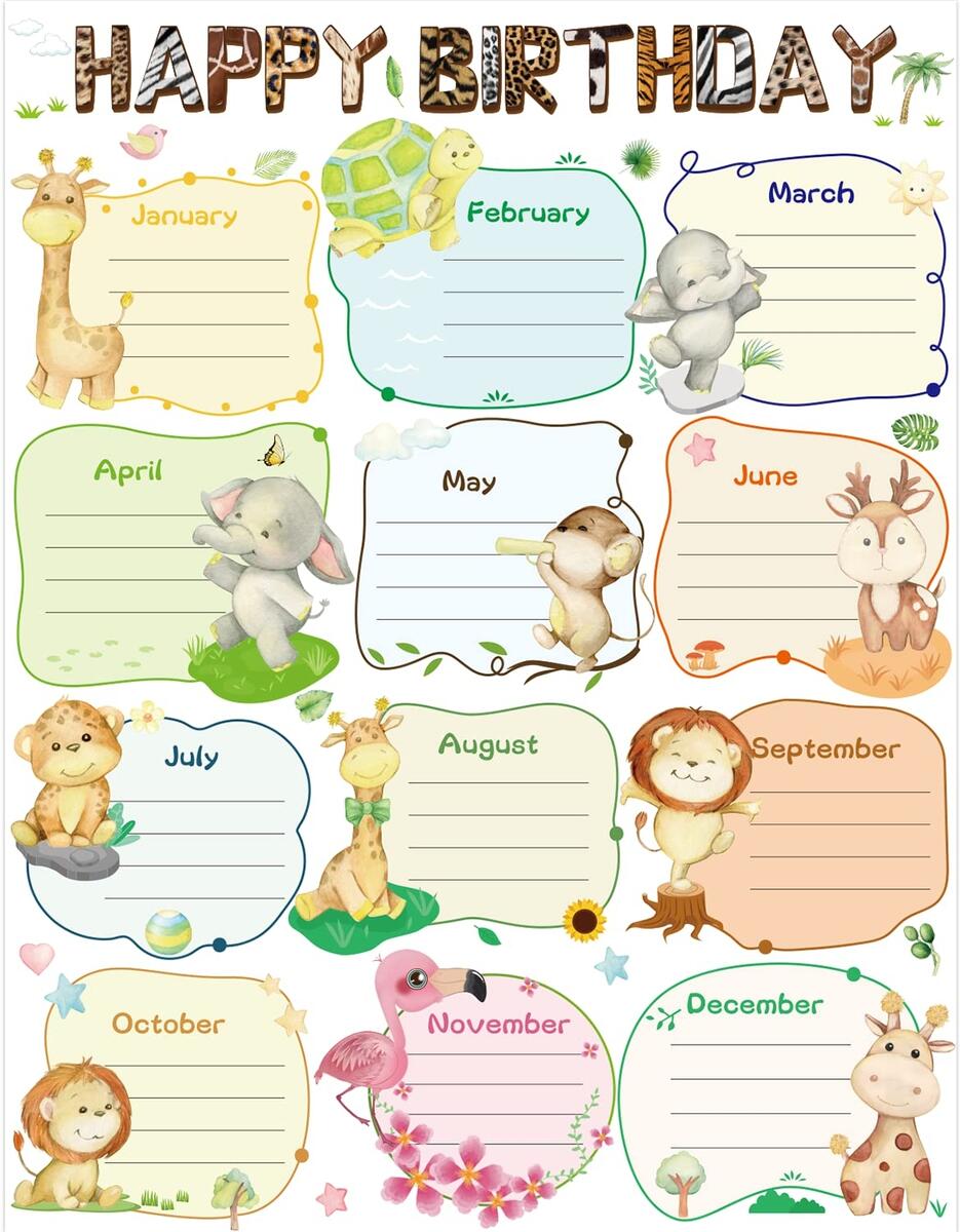 Safari Theme Classroom Decor Jungle Safari Animal Birthday Bulletin Board Set Classroom Decor With Monthly Cutouts Borders Teacher Supplies
