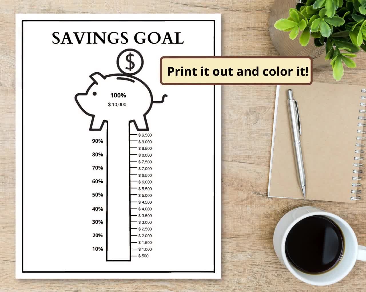 Savings Goal Tracker Printable Fillable Savings Thermometer Tracker Editable PDF Piggy Bank Savings Goal Tracker Etsy