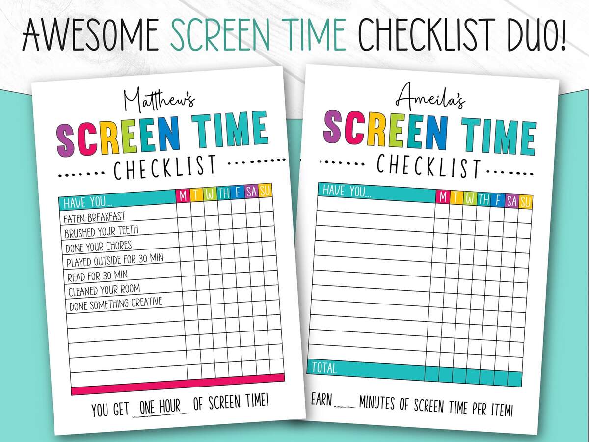 Editable Screen Time Chart Kids Printable Digital Screen Time Chore Chart Kids Chore Checklist Chore List Screen Time Tracker PDF Etsy