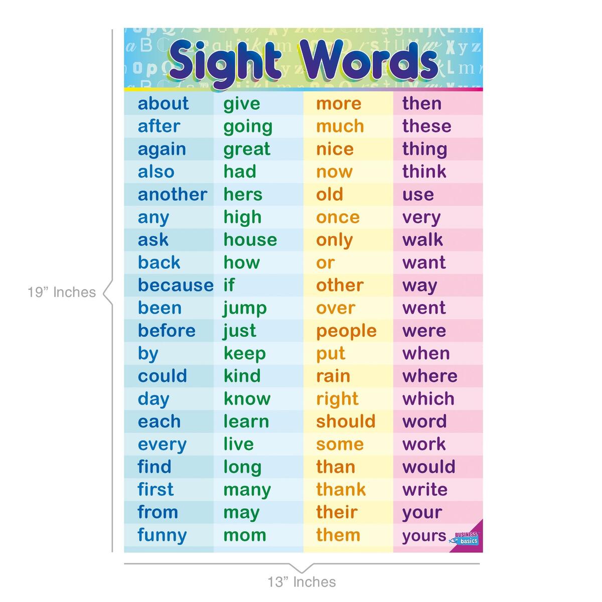 Sight Words By Business Basics First Grade Sight Words Chart For Kids High Frequency Words For