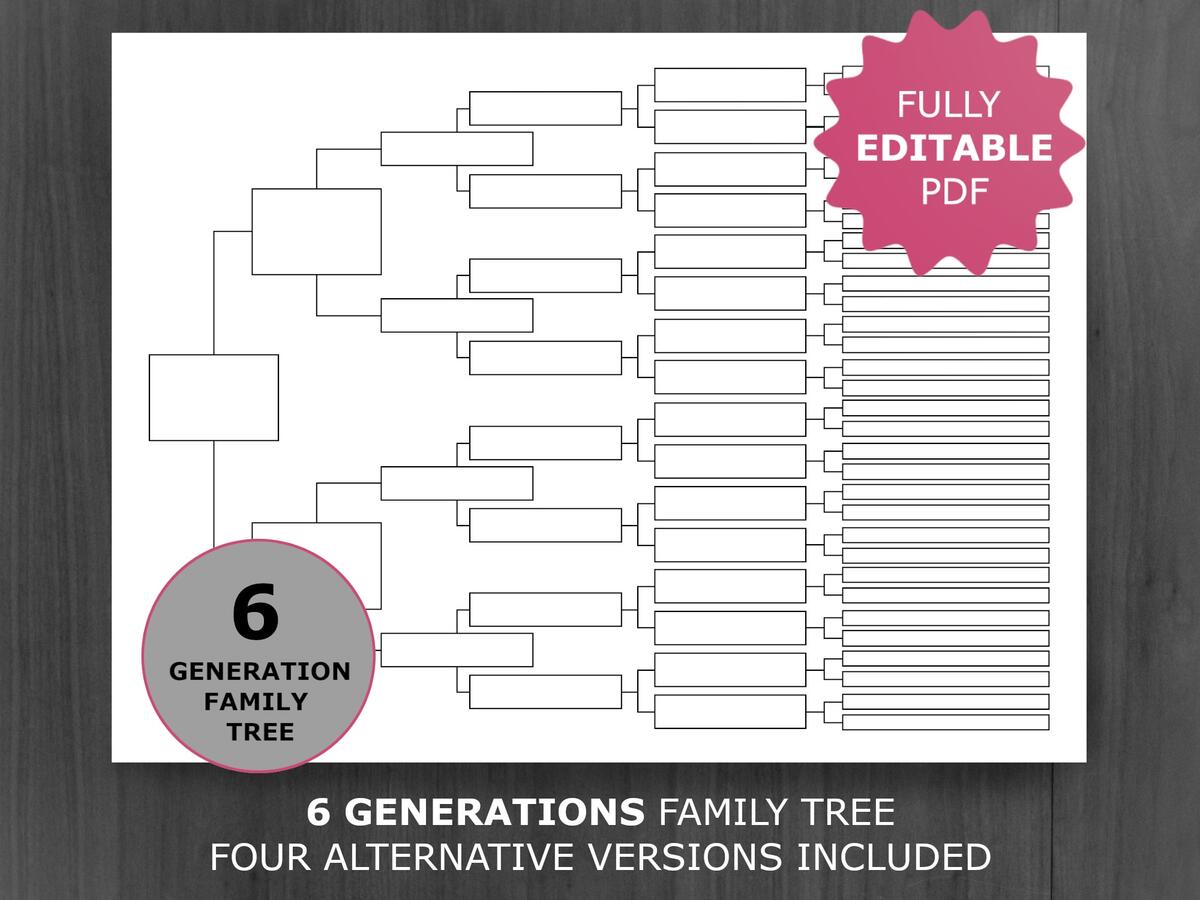 Six Generation Ancestor Chart Template Large Print Blank Pedigree Chart 6 Generations 64 Names For Genealogy Ancestry Research Large Print Ancestry Chart