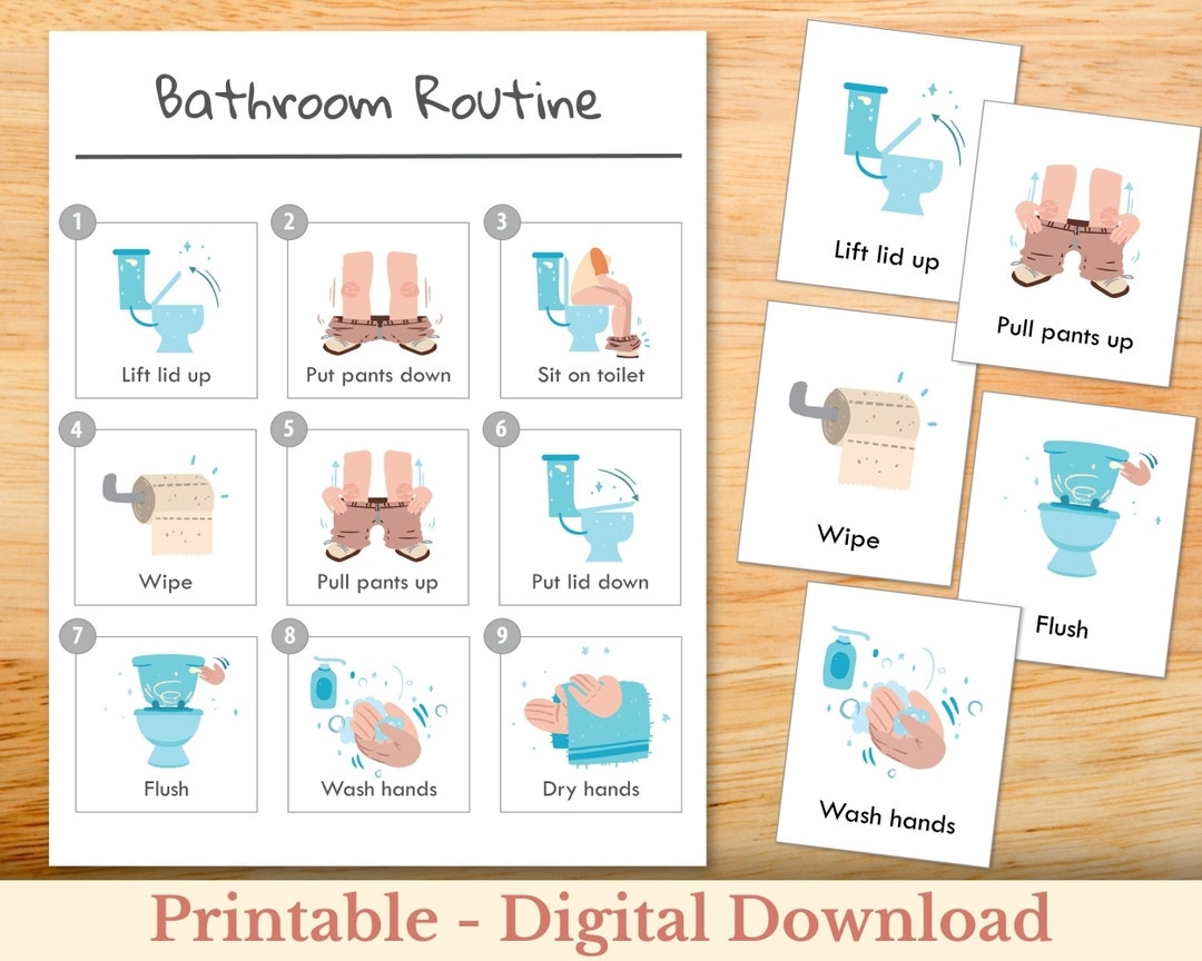 Step By Step Bathroom Routine And Potty Training Chart And Cards Gender Neutral Toilet Training Visual Printable Etsy