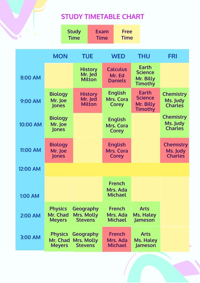 Study Timetable Chart Template In PSD Download Template