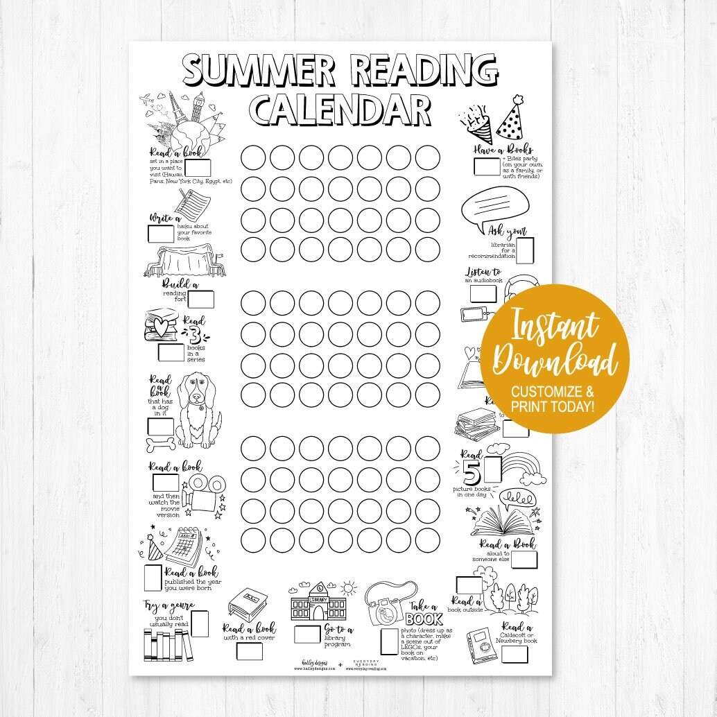 Summer Bucket List Kids Reading Log Kids Reading Chart Book Tracker Summer Activities Instant Download Reading Challenge Template DIY Etsy