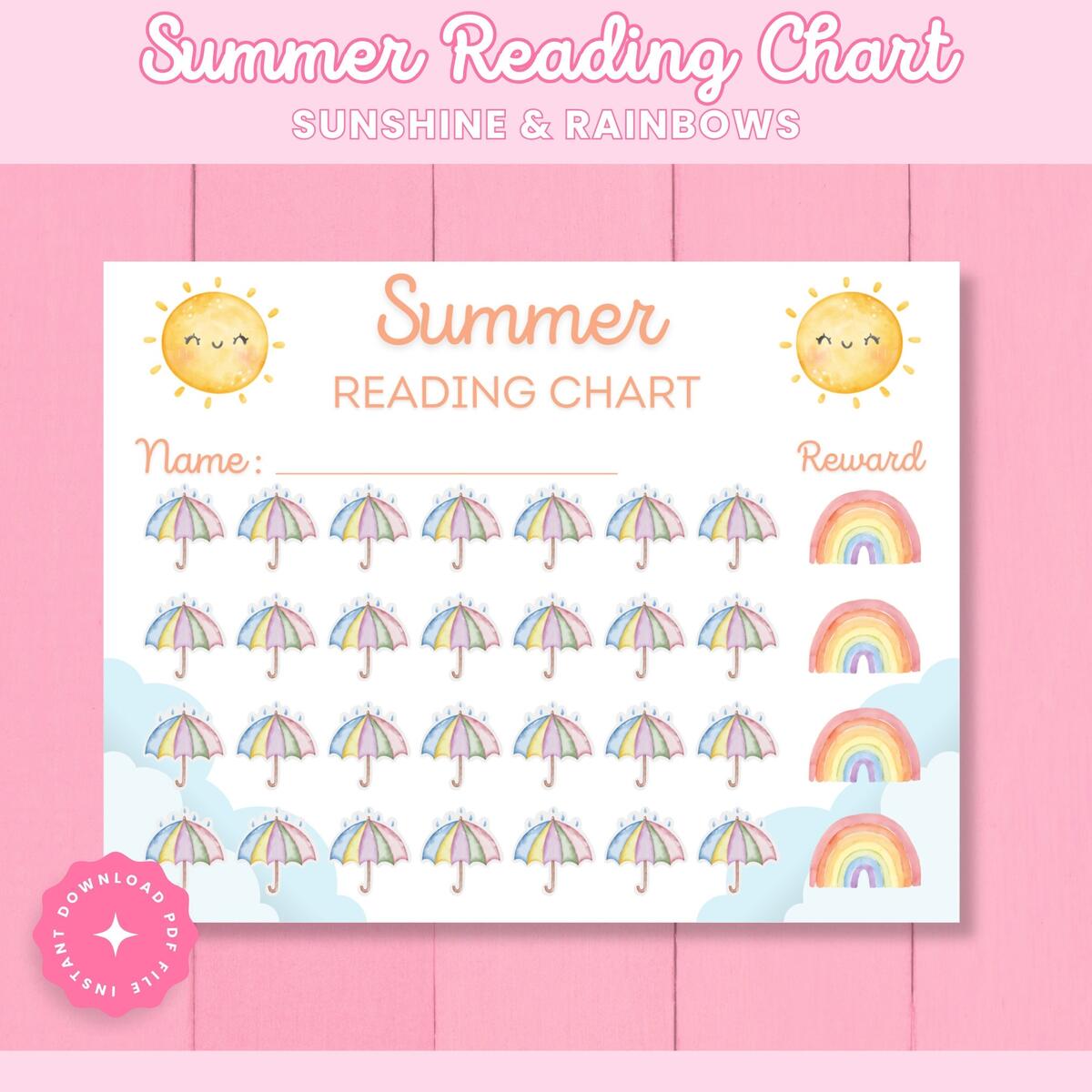 Summer Reading Chart For Kids Sunshine Rainbows Digital Download Etsy Summer Reading Chart For Kids Sunshine Rainbows Digital Download Etsy