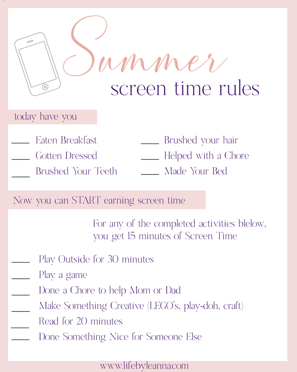 Summer Screen Time Rules Checklist