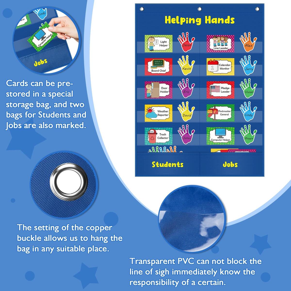 Teacher Supplies For Classroom Helping Hands Classroom Job Chart 56 Piece Pocket Chart System For Preschool Organization Blue Alphabet Learning Pocket Chart