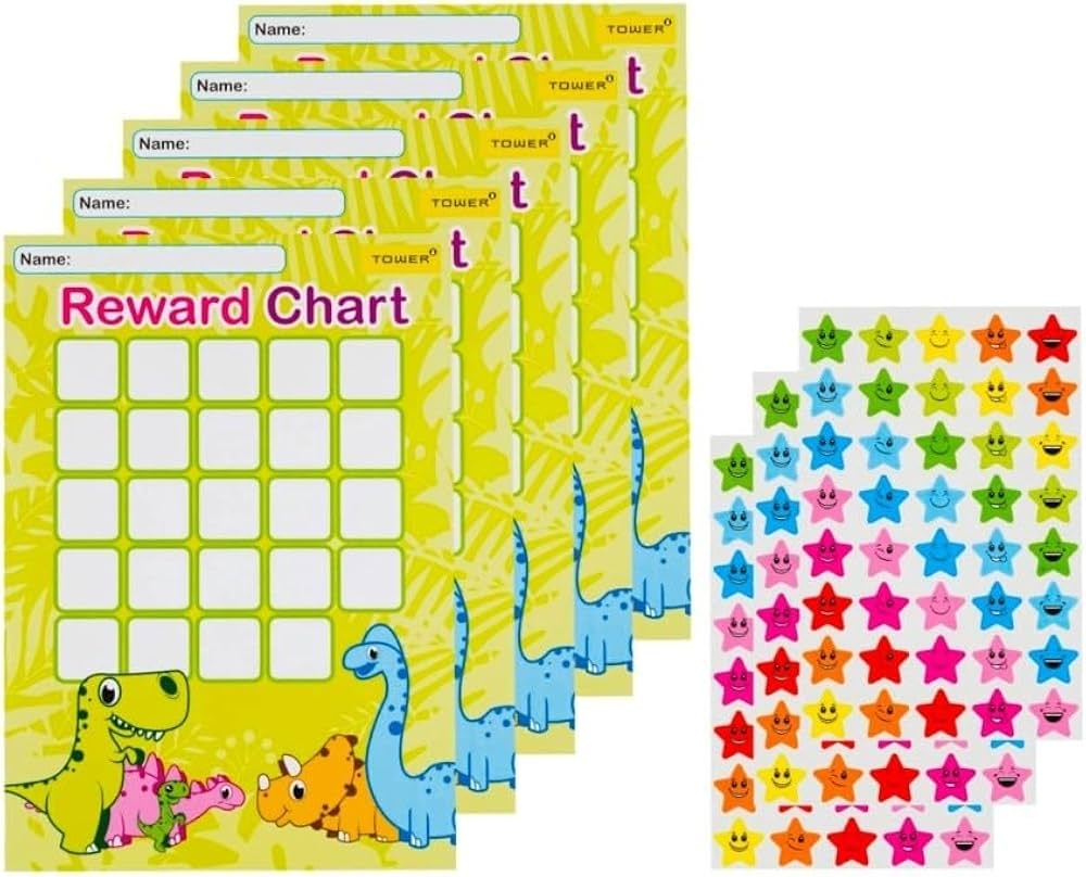 TOWER Dinosaur Themed Reward Charts For Children Pack Of 5 With Star Shaped Stickers Motivate Good Behaviour Potty Training Homework For Kids Buy Online At Best Price In KSA