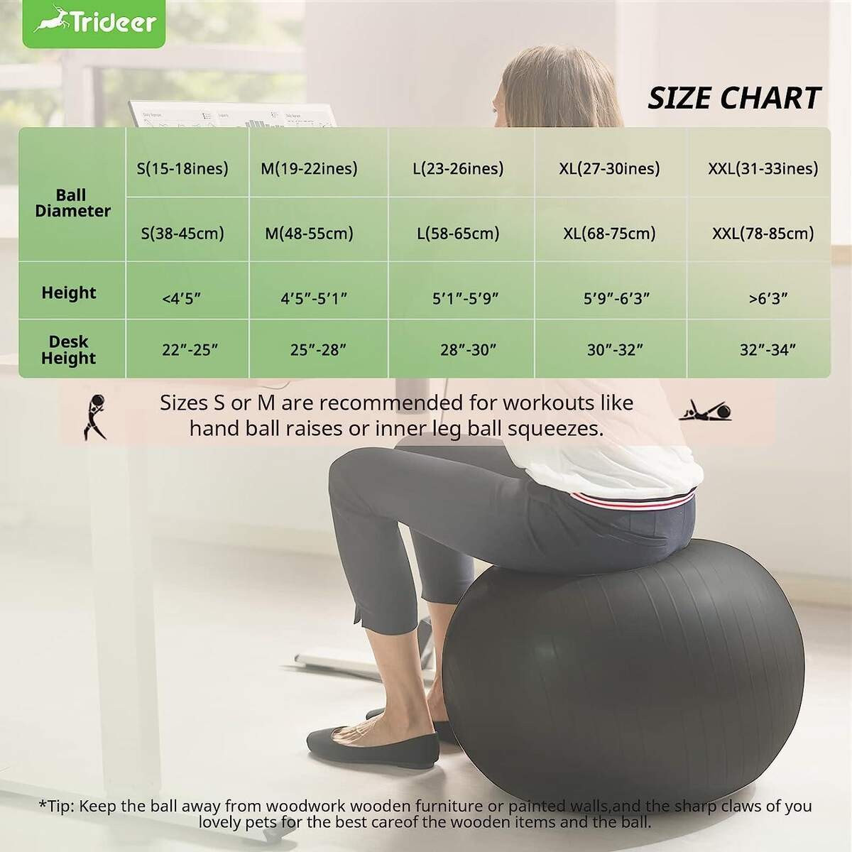 Trideer Extra Thick Yoga Ball Exercise Ball 5 Sizes For Balance Stability Pregnancy Heavy Duty Swiss Ball For Physical Therapy Quick Pump Included Black L 23 26 Inches 58 65cm