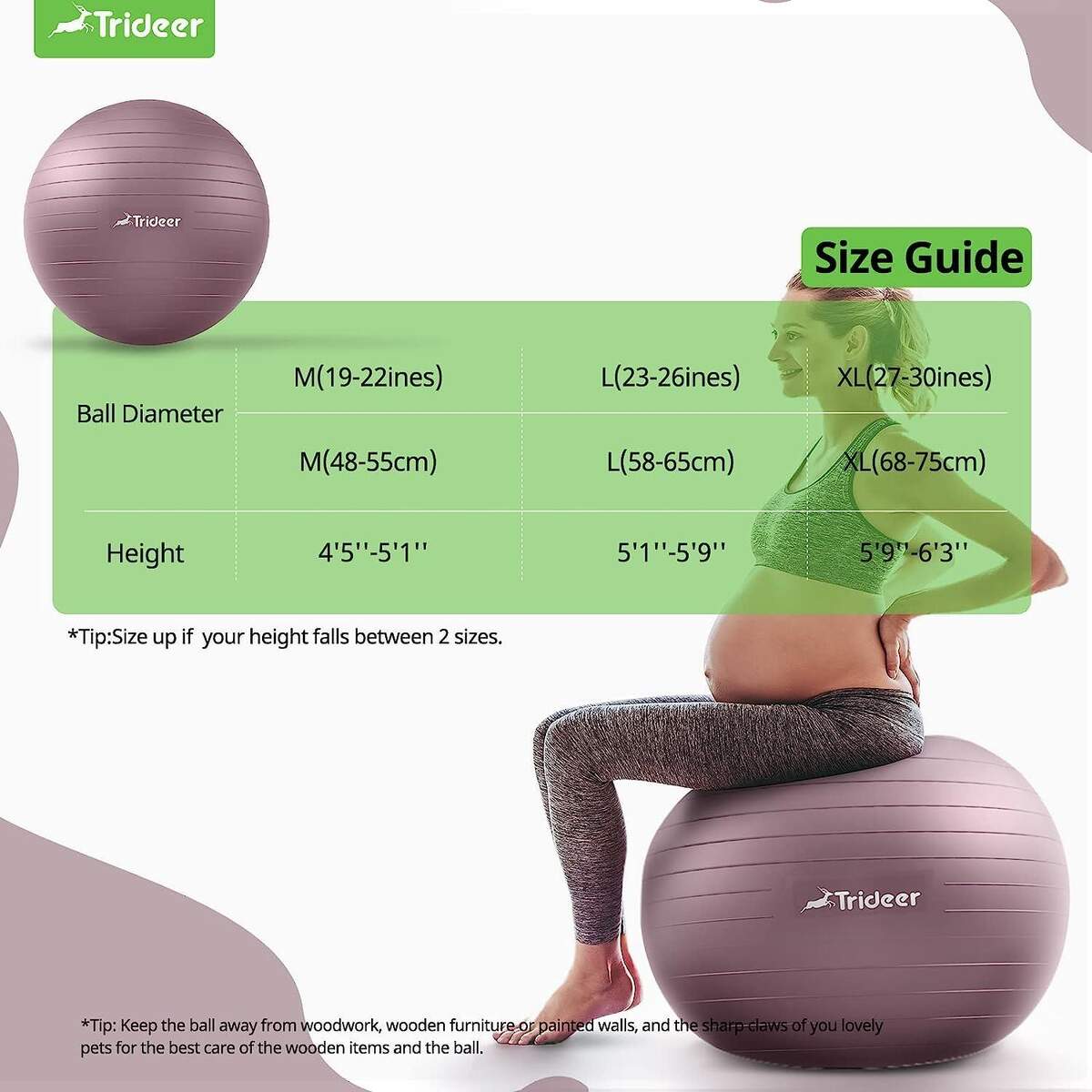 Trideer Extra Thick Yoga Ball Exercise Ball 5 Sizes For Balance Stability Pregnancy Heavy Duty Swiss Ball For Physical Therapy Quick Pump Included Black L 23 26 Inches 58 65cm