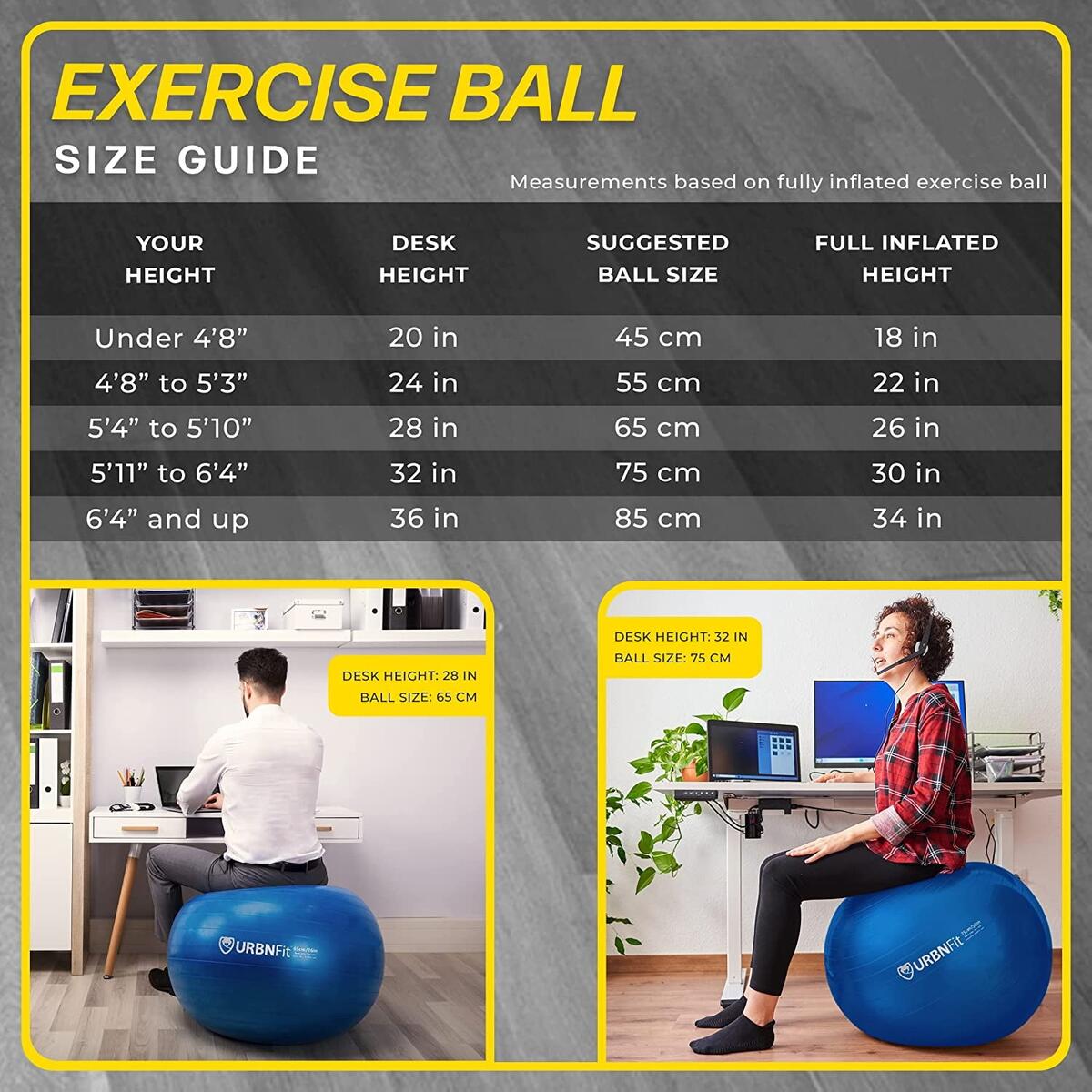 URBNFit Exercise Ball Anti Burst Stability Yoga Chair 55CM Silver Fitness And Workout Ball Walmart