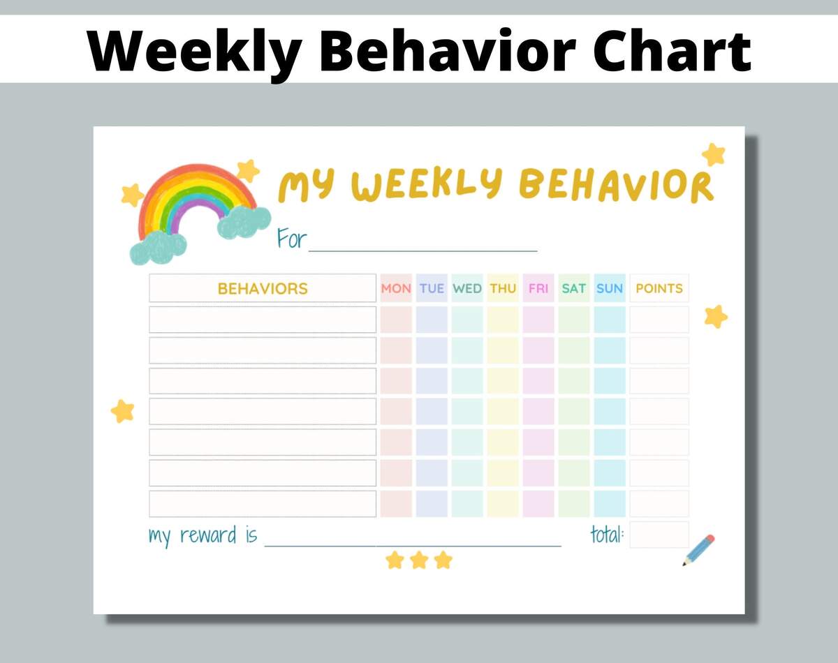 Weekly Behavior Chart Printable For Kids Students Classroom Preschool Kindergarten Home Points Reward Chart Sticker Chart Etsy Israel
