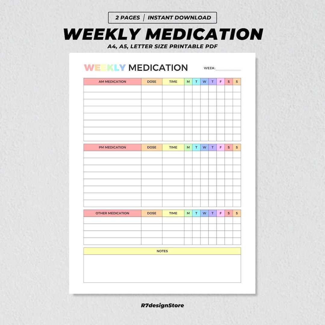 Weekly Medication Log Printable AM PM Medicine Dosage Tracker Medication Report Chart Supplements Pills Tracking Medication Schedule PDF Etsy Israel