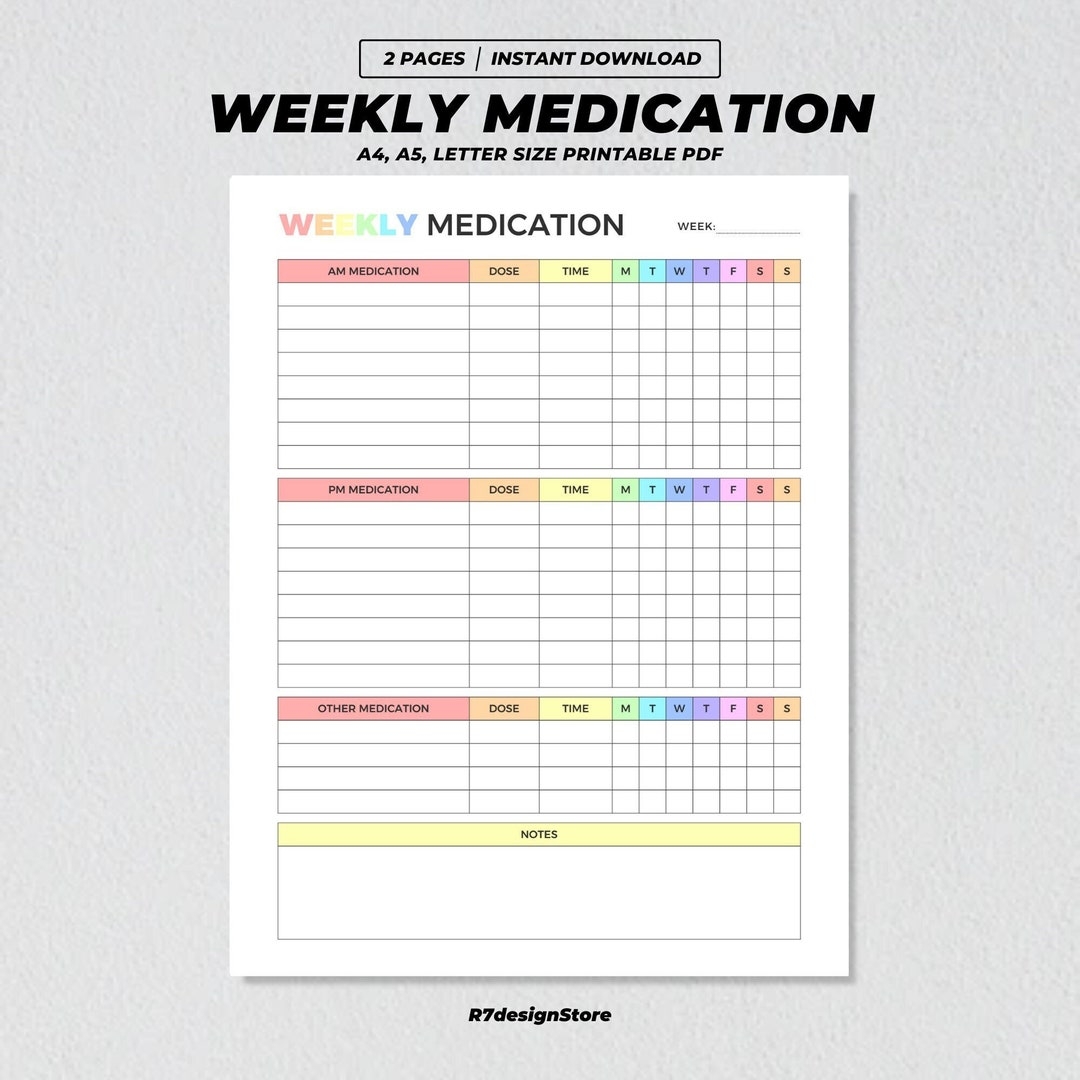 Weekly Medication Log Printable AM PM Medicine Dosage Tracker Medication Report Chart Supplements Pills Tracking Medication Schedule PDF Etsy Israel