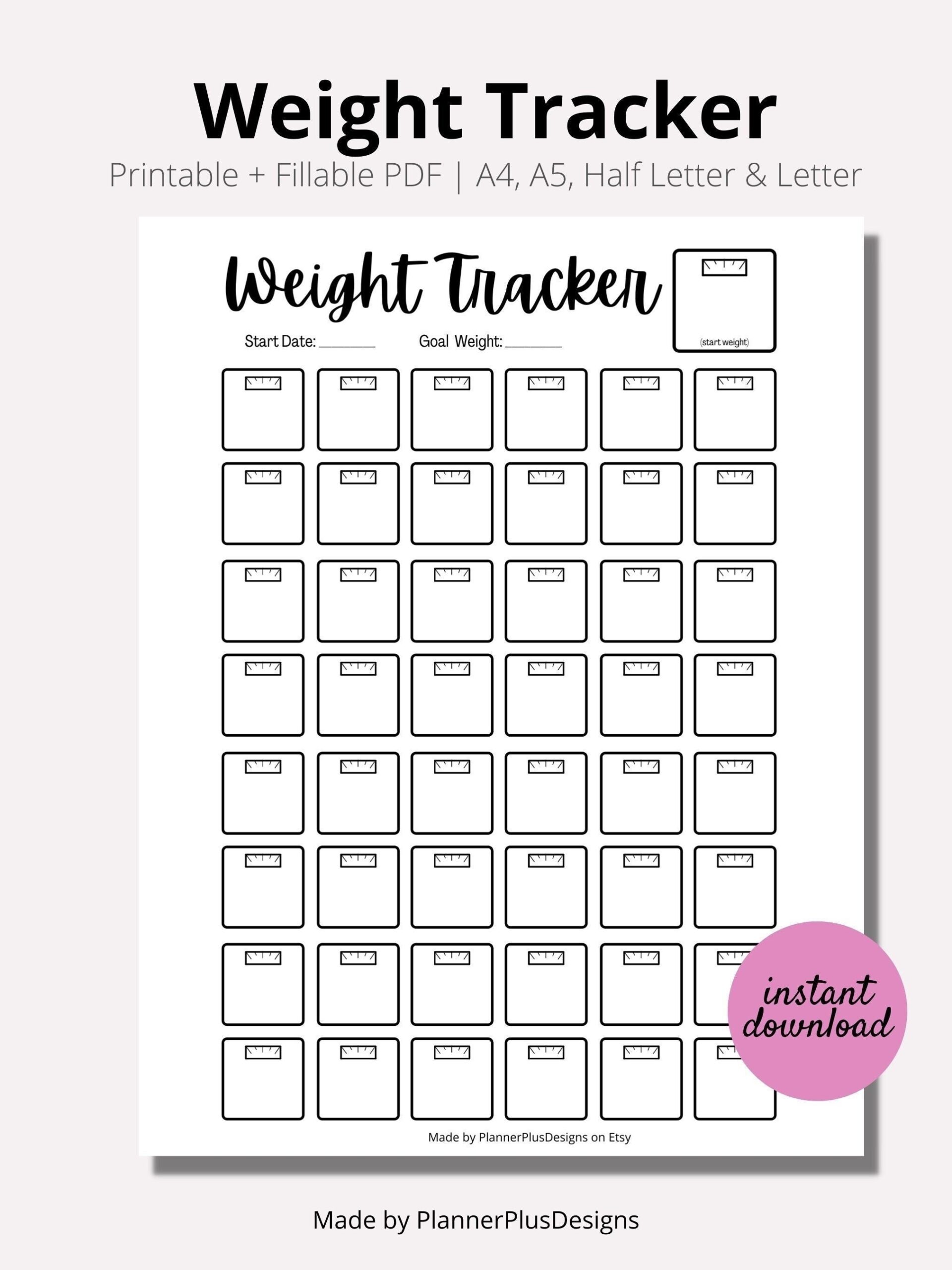 Monthly Weight Loss Tracker Journal Printable Weight Loss Chart Weight Loss Goal Tracker INSTANT Download PDF A4 A5 Half LETTER Etsy